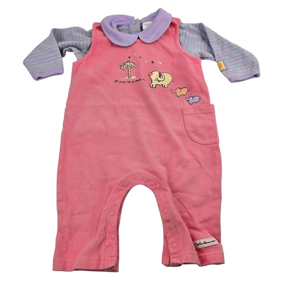 Carter's Other - Vintage Carters Y2K Baby Girl Clothes John Lennon Pink Overalls Set Elephant 3-6